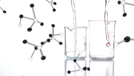 animation of molecules over water pouring into beakers