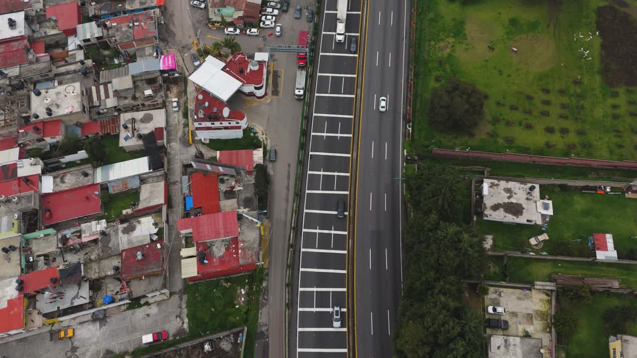 Bird's-eye view of the Mexico-Cuernavaca highway, drone shot