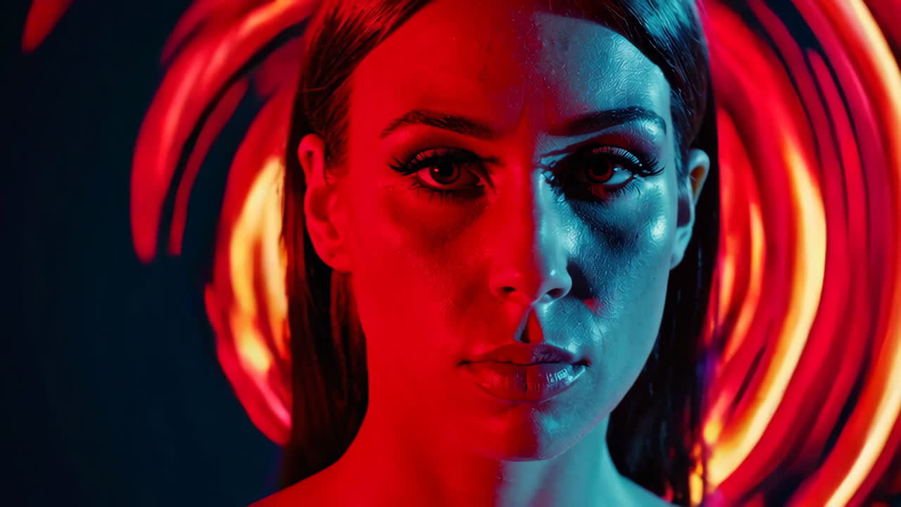 retrato de mujer con iluminación de neón