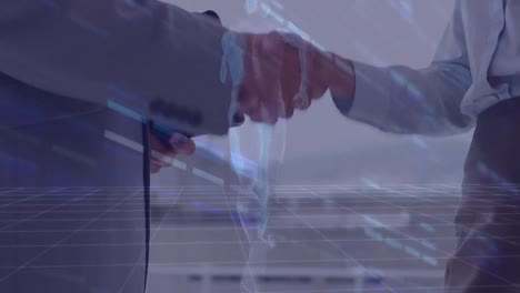animation of businesspeople shaking hands over running human silhouette