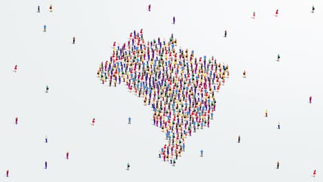 un gran grupo de personas se forma para crear el mapa de brasil. animación de video 4k.
