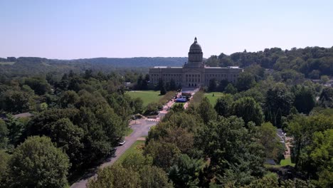 aerial wide shot of kentucky state capital in frankfort kentucky