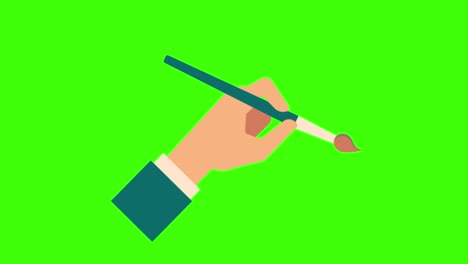 animación simple y colorida de una mano humana sosteniendo un pincel aislado en una pantalla verde en 4k