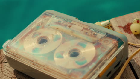 vintage cassette player on a wooden surface