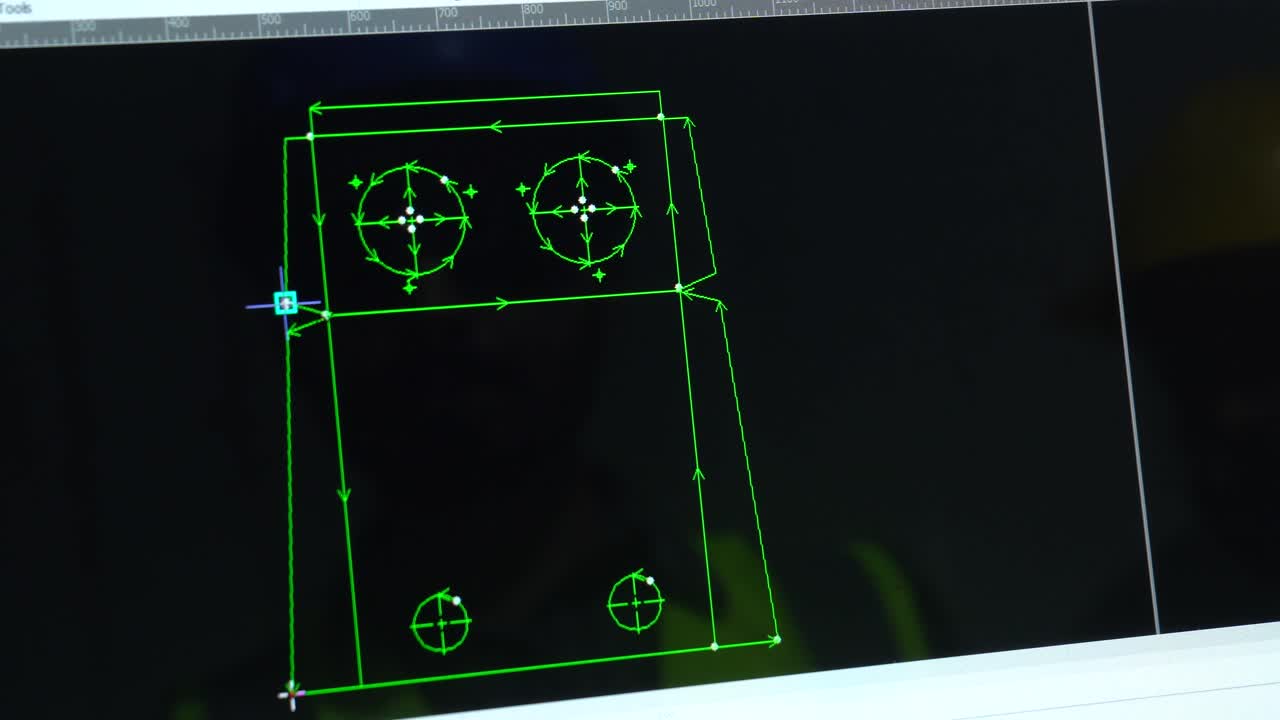 Computer Screen As A Designer Drafts An Autocad Design For Manufacturing On A CNC Machine, Close Up Shot