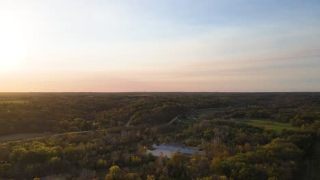 rural countryside serene landscape of stilwell, kansas at sunset, aerial