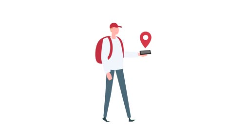animación de personajes de mujeres coloridas. niña caminando en bicicleta con mochila viajando con gps.