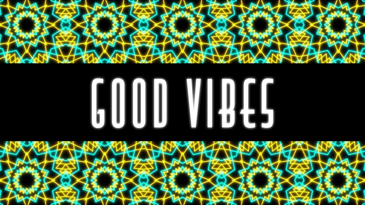 animación de texto de buenas vibraciones sobre formas en movimiento sobre fondo negro