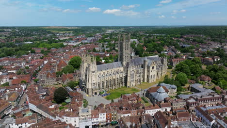 canterbury cathedral and city in daytime in kent, england, united kingdom. - aerial shot