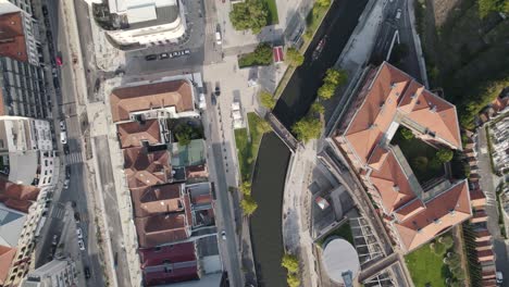 directly above view of ria de aveiro canals and downtown cityscape, portugal