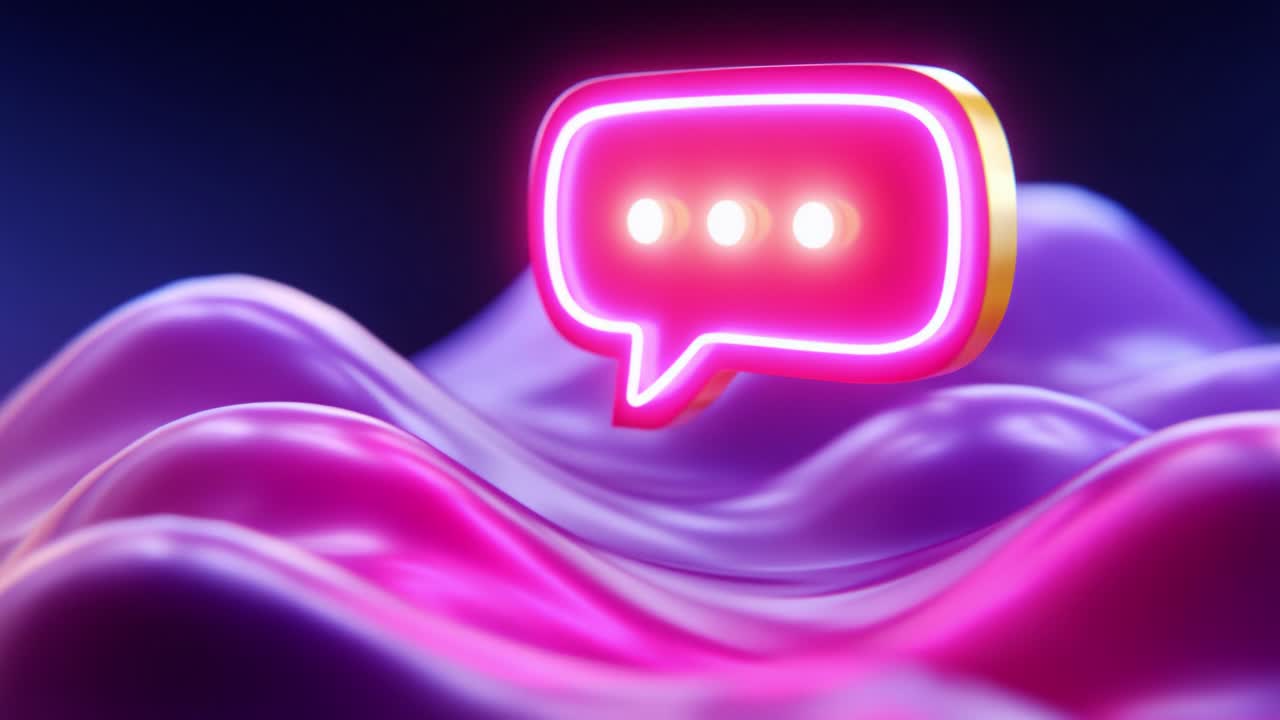 A vibrant and dynamic representation of a glowing speech bubble floating above undulating pink waves, symbolizing communication, interaction, and the digital conversation landscape in an eye-catching abstract design