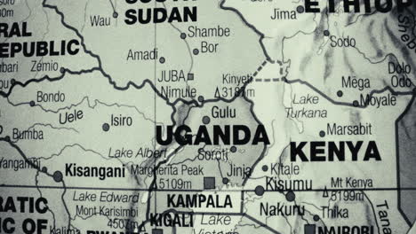 a monochromatic map showing east african countries like uganda, kenya, and south sudan