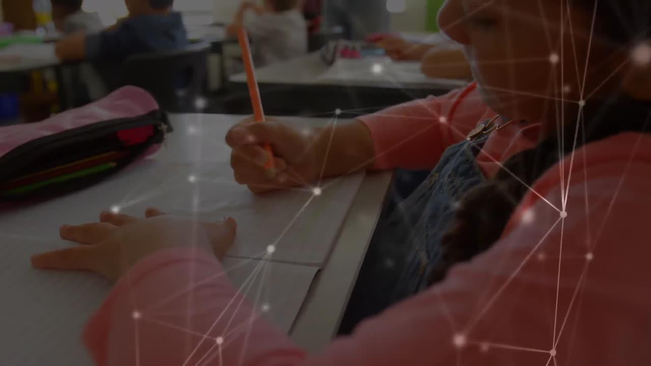 animación de la red de conexiones con procesamiento de datos a través de la escritura escolar.