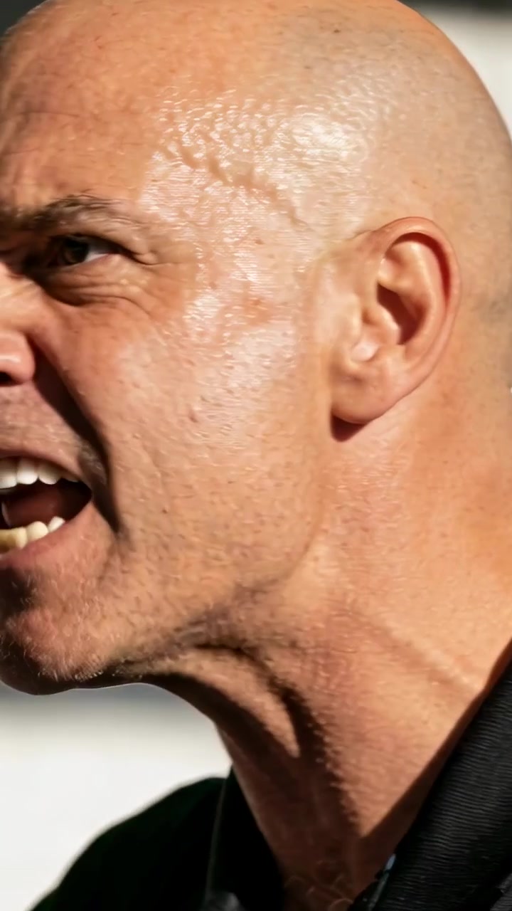 Vertical video: Addressing offscreen person speaking adult male tensing jaw outdoors with lapel mic