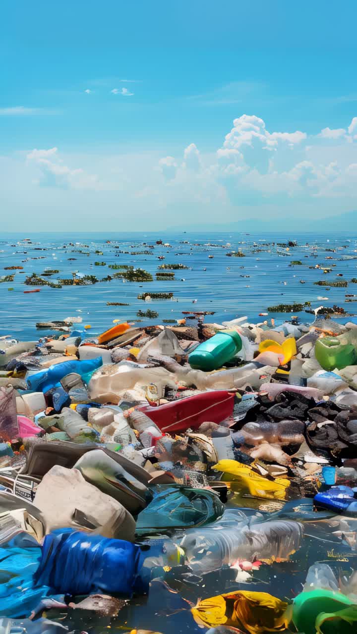 Lot plastic garbage floating on the water. Environment and ocean pollution concept