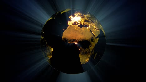 por la noche, las ciudades de la tierra iluminan el espacio.