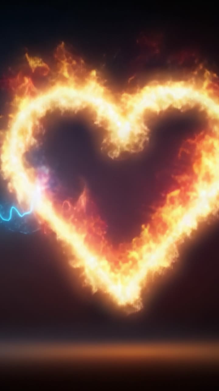 Una rappresentazione artistica di un cuore fatto di fuoco che pulsa energia, simboleggiando passione e vita, fondendo fiamme vibranti con una linea di battito cardiaco per un potente impatto visivo.