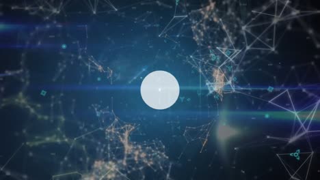 animación de la red de iconos de perfil, la red de conexiones y los senderos de luz sobre fondo azul
