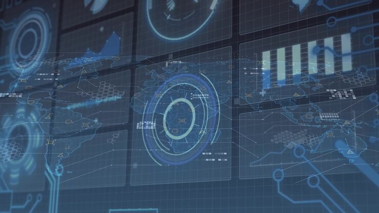 Animation of scope scanning over data processing and world map