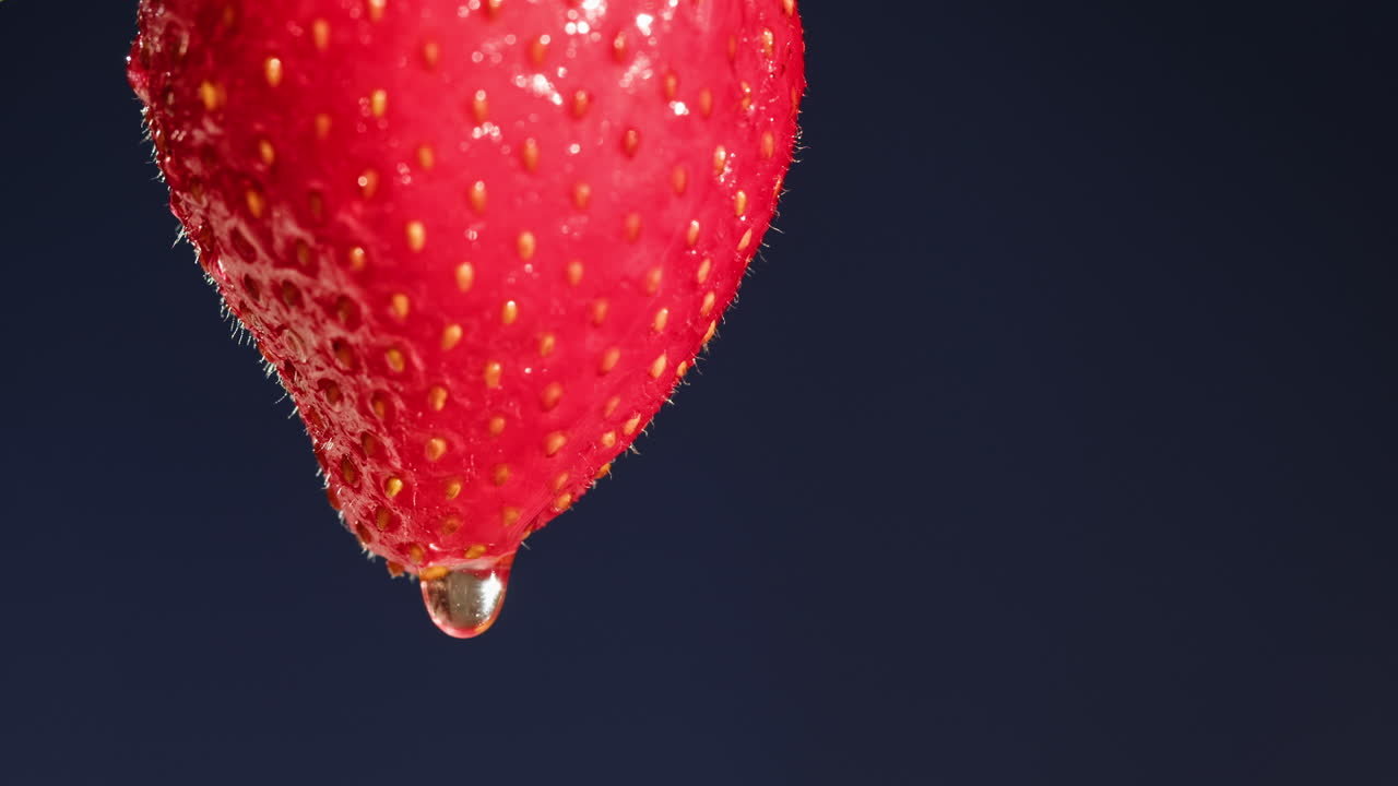 Close-up of a Droplet-Covered Strawberry