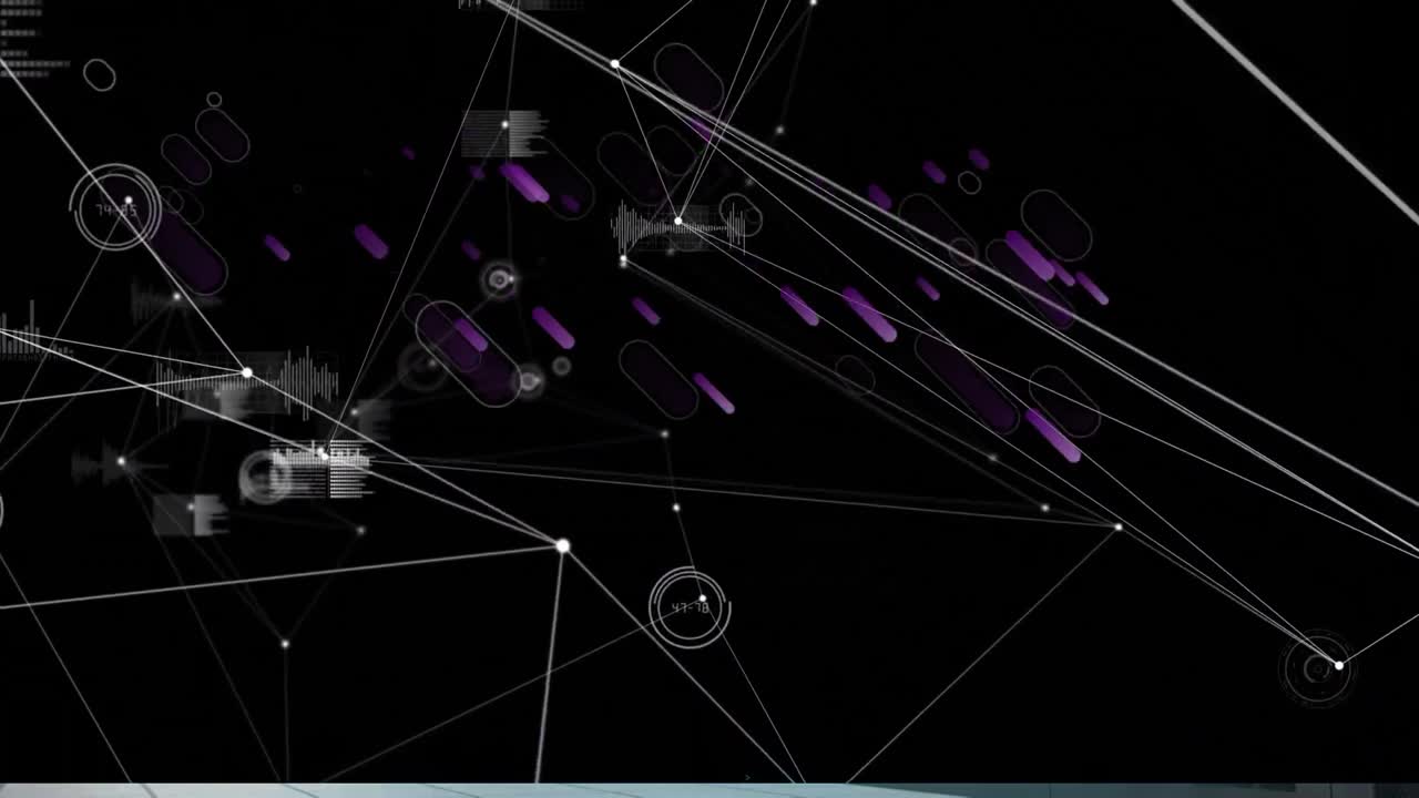 Animation of purple lines and network of connections over black background