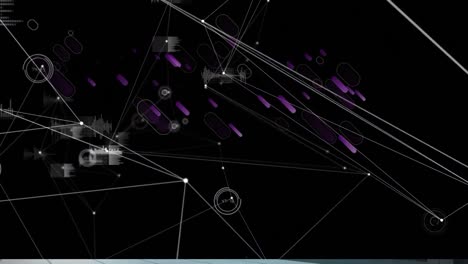 animación de líneas púrpuras y red de conexiones sobre fondo negro