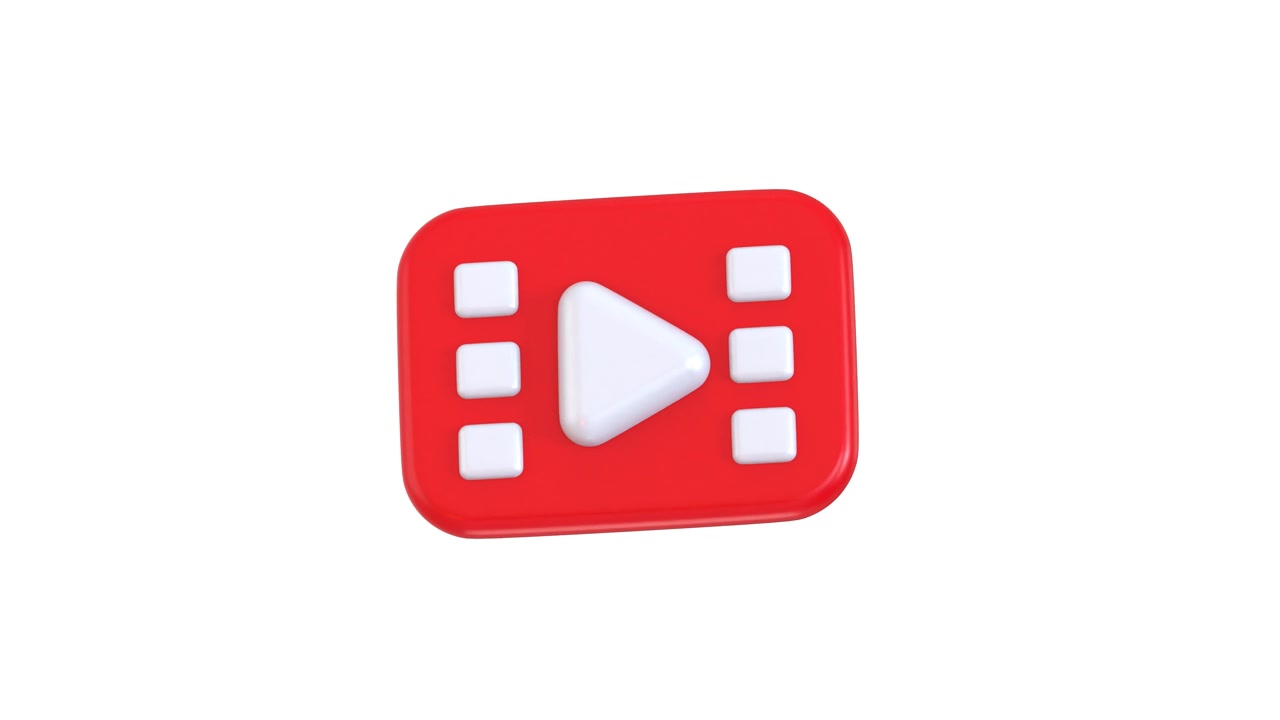 3D Rendered Video Play Button Icon on White Background