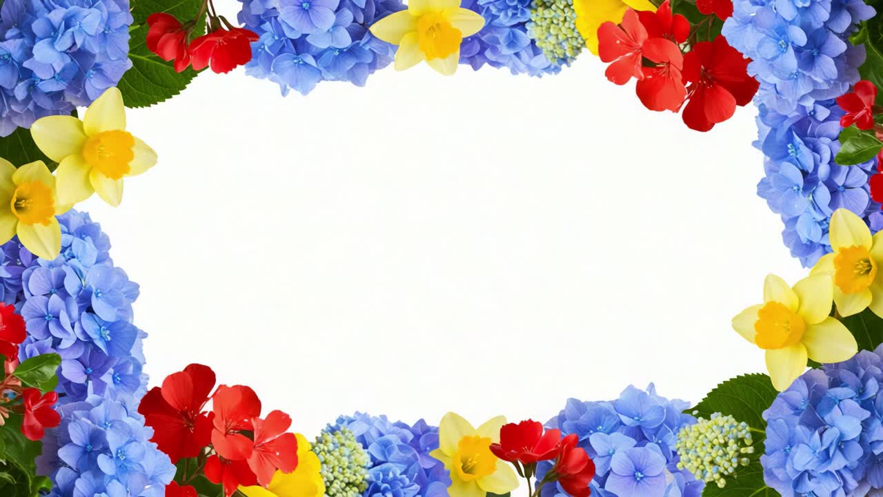 A Vibrant Floral Border Featuring Colorful Flowers in Blue, Yellow, and Red, Perfect for Adding a Touch of Nature's Beauty to Any Background or Design