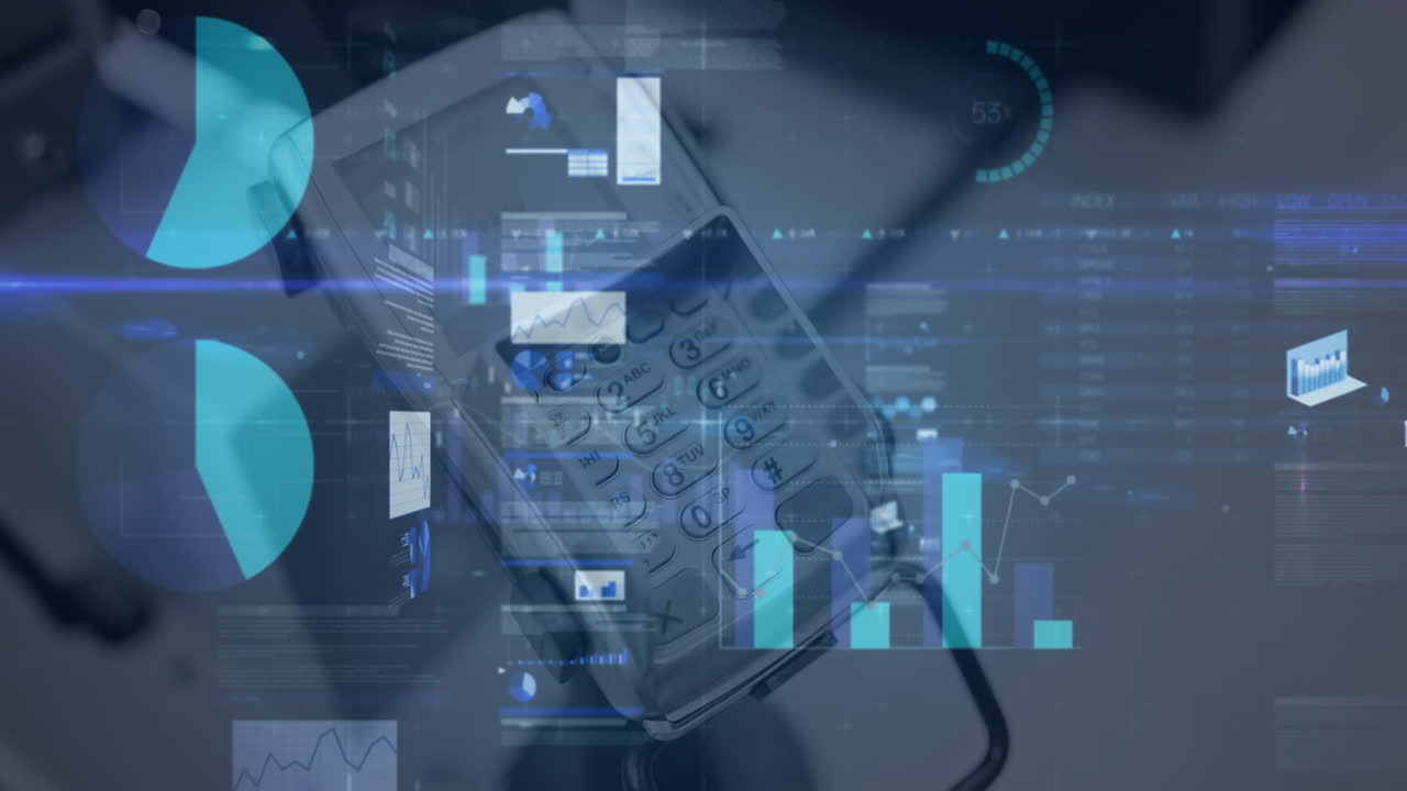 animación del procesamiento de datos financieros a través de terminales de tarjetas de crédito