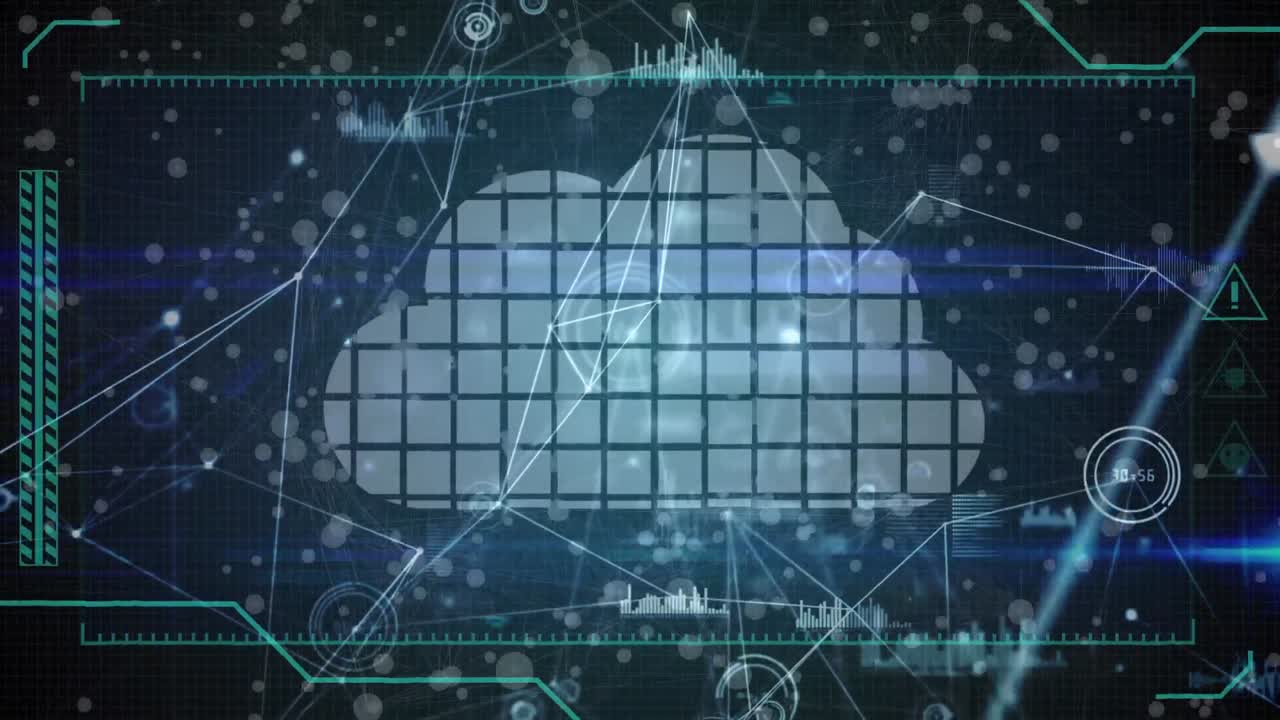 디지털 클라우드, 연결 네트워크 및 통계 기록의 애니메이션