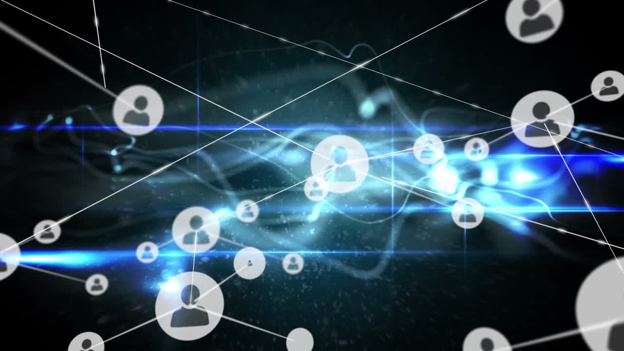 빛나는 배경 위에 있는 사람 아이콘과의 연결 네트워크의 애니메이션