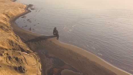 Drone-shots-of-Hvitserkur-rock-in-Iceland