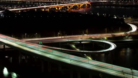 the night view of seoul. time lapse expressway top view.