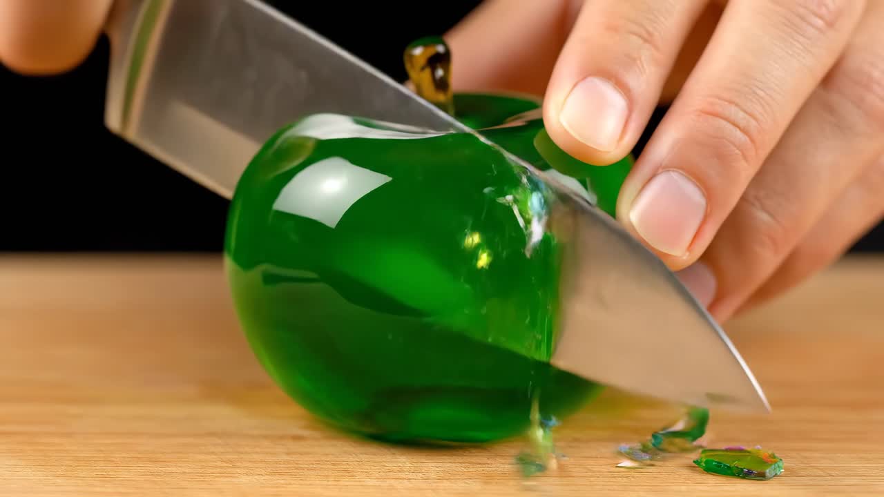 Cutting a green apple jelly candy