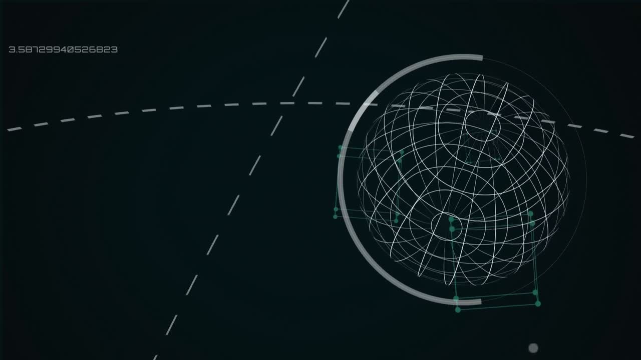 검은색에  ⁇ 색으로 회전하는 지구와 연결을 보여주는 인터페이스의 애니메이션