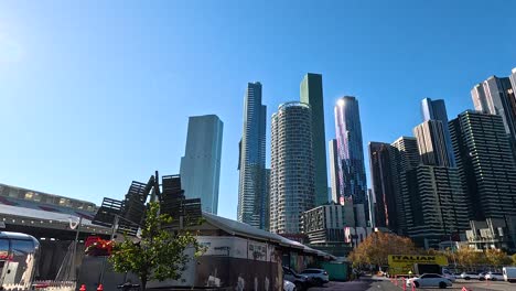 skyscrapers and residential area under clear blue sky