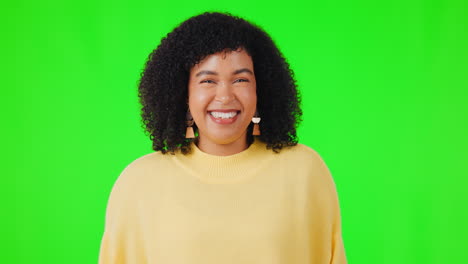 Woman,-laughing-portrait-and-face-on-a-green