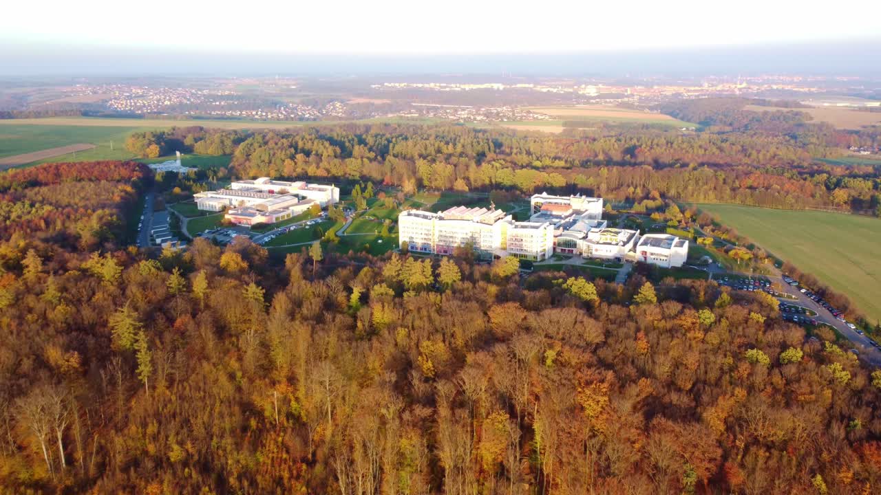 Aerial View of a University Campus in Autumn