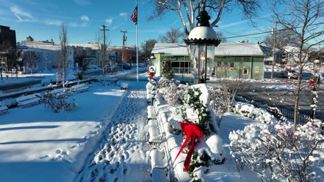 american town in winter snow at christmas