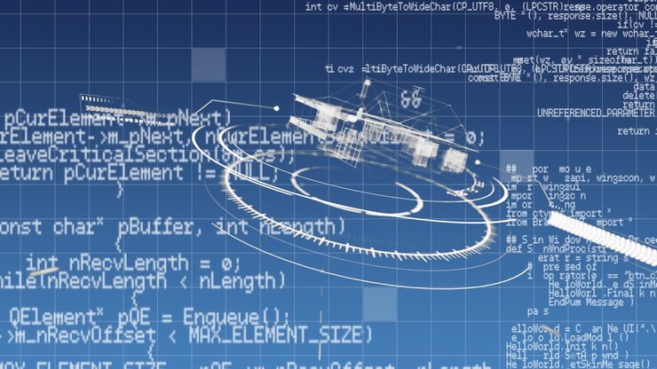 Modello 3D digitale di una casa con codici di programmazione