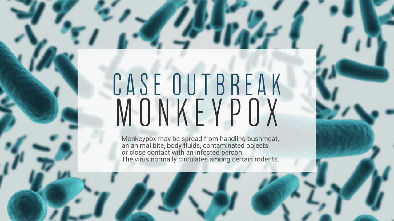 Animation of monkeypox text and bacteria cells over white background