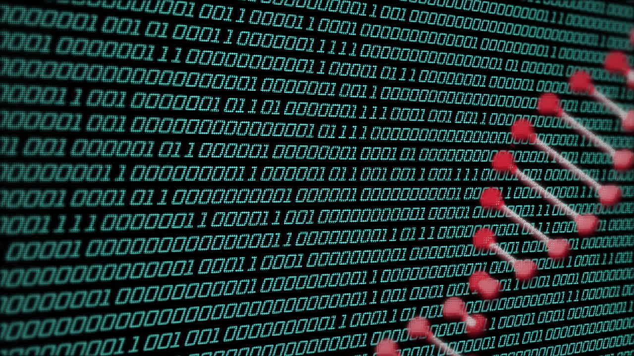 código binario con animación de cadena de adn