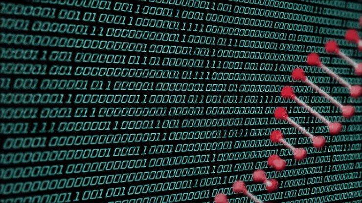 Binary code with DNA strand animation