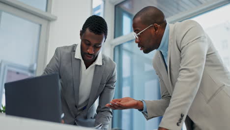 Laptop,-office-and-black-people-discussion