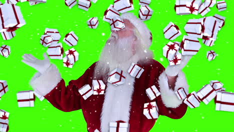 Santa-raising-his-hands-with-falling-christmas-presents