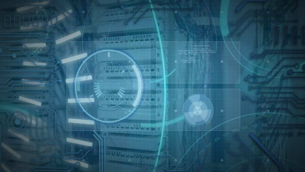 animación de la interfaz digital sobre la sala de servidores