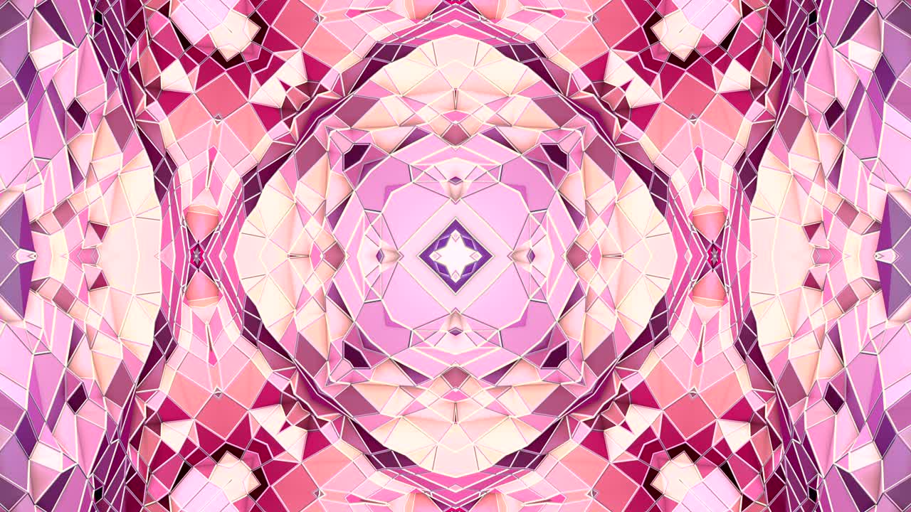 fondo abstracto poli geométrico bajo como un efecto de vidriera o caleidoscopio en movimiento en 4k. animación 3d de bucle, imágenes sin costuras en el popular estilo poli bajo. v9