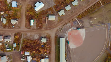 A Picturesque View of Fort McPherson, a Small Community Located in the Northwest Territories (NWT) of Canada - Aerial Topdown Shot