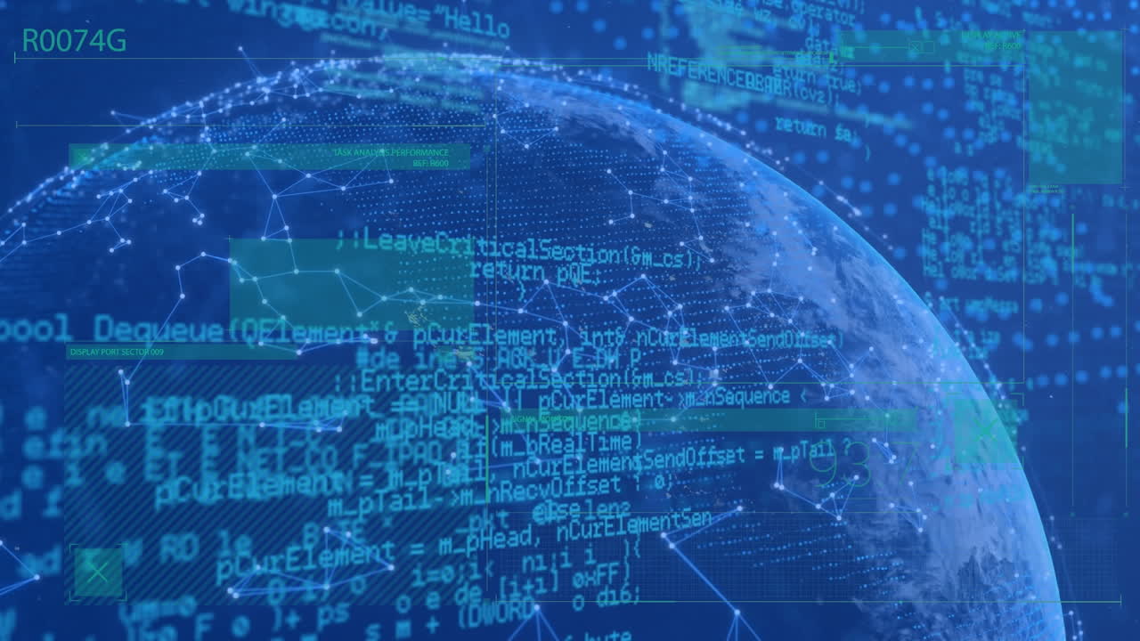 지구와 파란색 배경에 대한 데이터 처리의 애니메이션