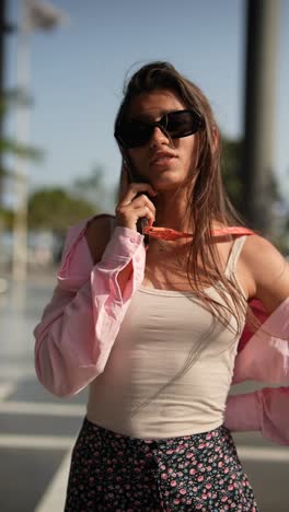 young woman talking on phone outdoors